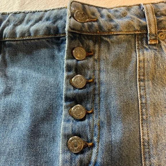 Top Shop denim skirt VINTAGE Y2K Button fly 4 pockets mini size 8 - Picture 2 of 8